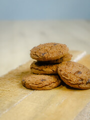 Background concept of Delicious chocolate chip cookies, design for national cookie day, national chocolate chip day, world chocolate day.
