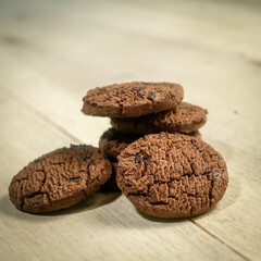 chocolate chip cookies on wooden table