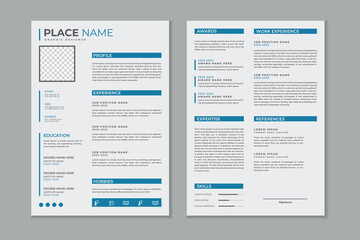 Professional modern and clean double pages resume template, CV layout design with mockup 