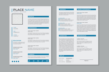 Fototapeta na wymiar Professional modern and clean double pages resume template, CV layout design with mockup 
