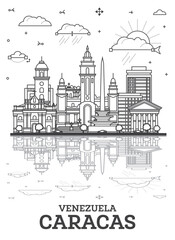 Obraz premium Outline Caracas Venezuela City Skyline with Modern and Historic Buildings Isolated on White. Caracas Cityscape with Landmarks.