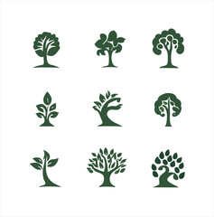 Tree logo icon set illustration design. Garden plant natural symbol template