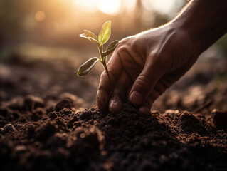 Closeup of a Hand Planting a Seedling | Generative AI