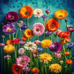 Obraz premium colorful flowers blue background
