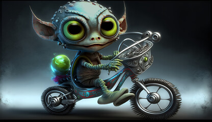 Alien baby ride to the bike