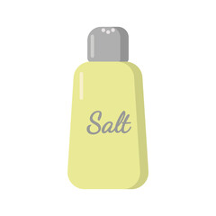 Yellow salt shaker isolated on white background. Flat kitchen tool. Cartoon tableware. Vector illustration of cutlery. Icon item for eating