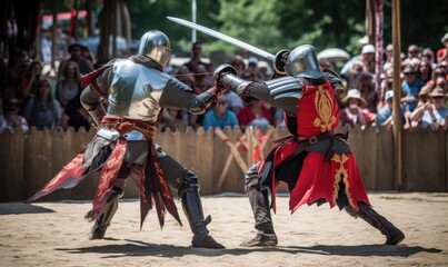 Bravery and valor in a knight's sword fight Creating using generative AI tools - obrazy, fototapety, plakaty