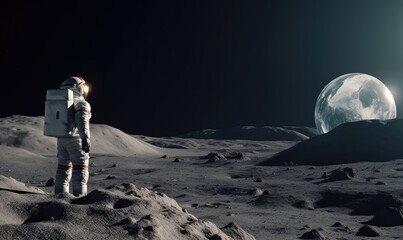 Astronaut standing alone on the moon's surface Creating using generative AI tools