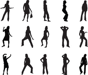 set of female pose silhouettes
