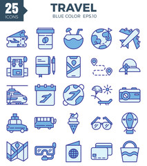 Travel icon set (blue color). The collection includes web design, application design, UI design,