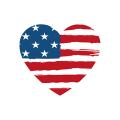 Heart sign with the outlines of the flag of America, design element.