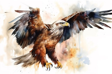 Image of beautiful watercolor painting of an eagle. Bird. illustration. Generative AI.