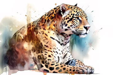 Image of a watercolor colorful jaguar painting. wildlife. Animal. illustration, Generative AI.