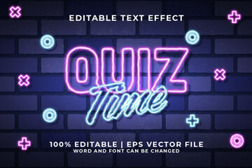 Quiz Time 3d Editable Text Effect Neon Style Premium Vector
