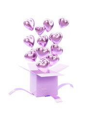 Open gift box with love heart icon 3d render cutout