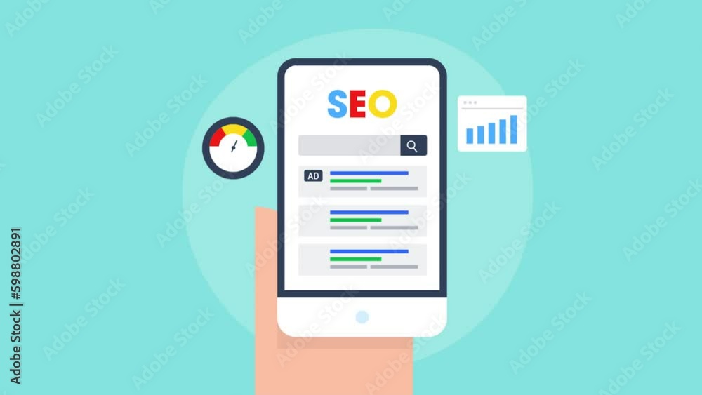 Aufkleber hand holding smartphone browsing search engine app. optimized search results and increase web traffi