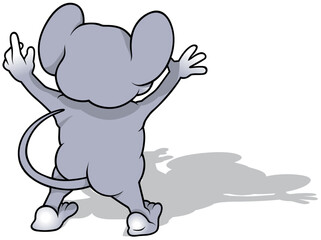 Obraz premium Rear View of a Gray Mouse with Open Arms