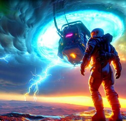 Obraz na płótnie Canvas Diseños de arte digital inspirados en el videojuego Starfield. Los astronautas descubren y exploran nuevos planetas a bordo de sus naves espaciales.