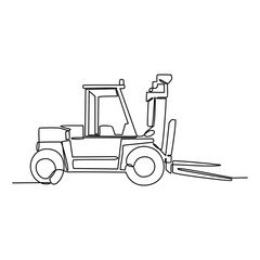 One continuous line drawing of forklift in the site project . Construction Project design concept with simple linear style. Construction Project vector design illustration concept