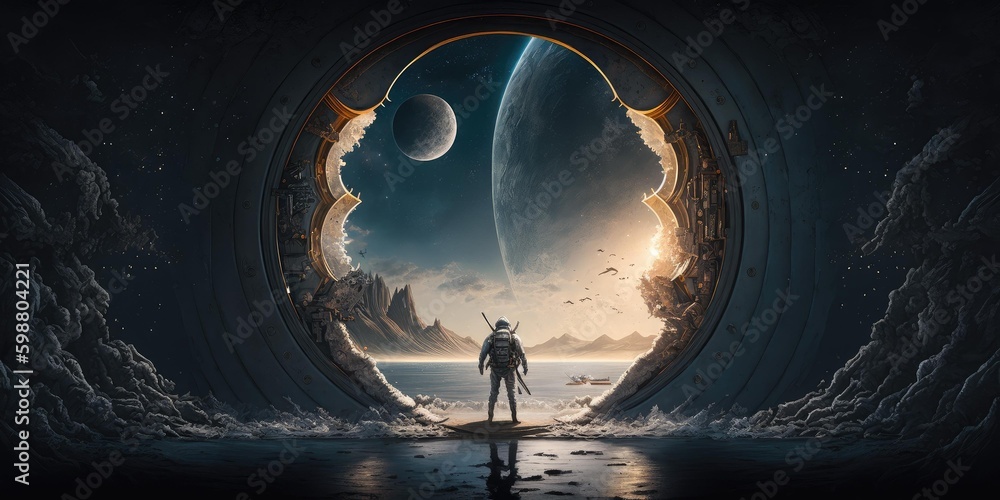 Poster outer planet landscape with from sci fi novel. superlative generative ai image. generative ai