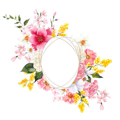 Watercolor spring floral bouquet in pastel delicate color, isolated on white background.