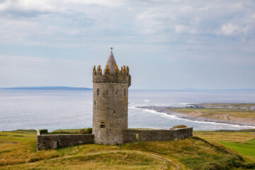 Doonagore Castle Irland. Beautiful old castle on Wild Atlantic Way. Irish landcape.