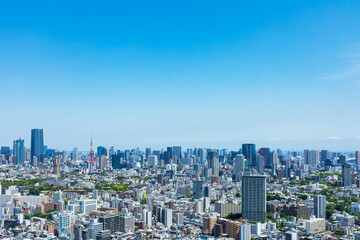 (東京都-都市風景)青空と東京都心の景観３