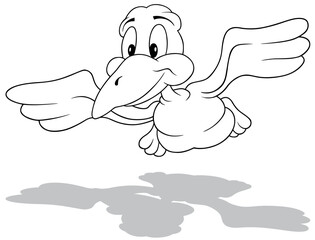 Drawing of a Flying Smiling Bird from Front View