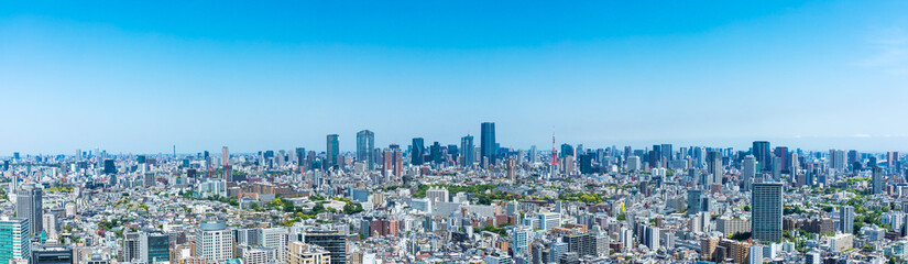 (東京都-風景パノラマ)青空の東京都市風景１