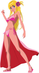 Obraz na płótnie Canvas Anime girl in bikini