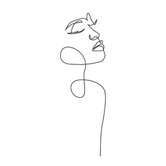 Trendy Line Art Drawing of Woman Head. Abstract Female Face Line Art Vector Illustration for Wall Decor, Spa, T-shirt, Print, Poster. Female Face Creative Drawing in Modern Linear Style
