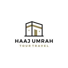 Naklejka premium Kaaba Hajj Umrah Tour Travel Outline Logo Vector Icon Illustration