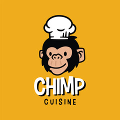Chef Chimp Monkey Bakery Restaurant Kitchen Cartoon Mascot Character Logo Vector Icon Illustration