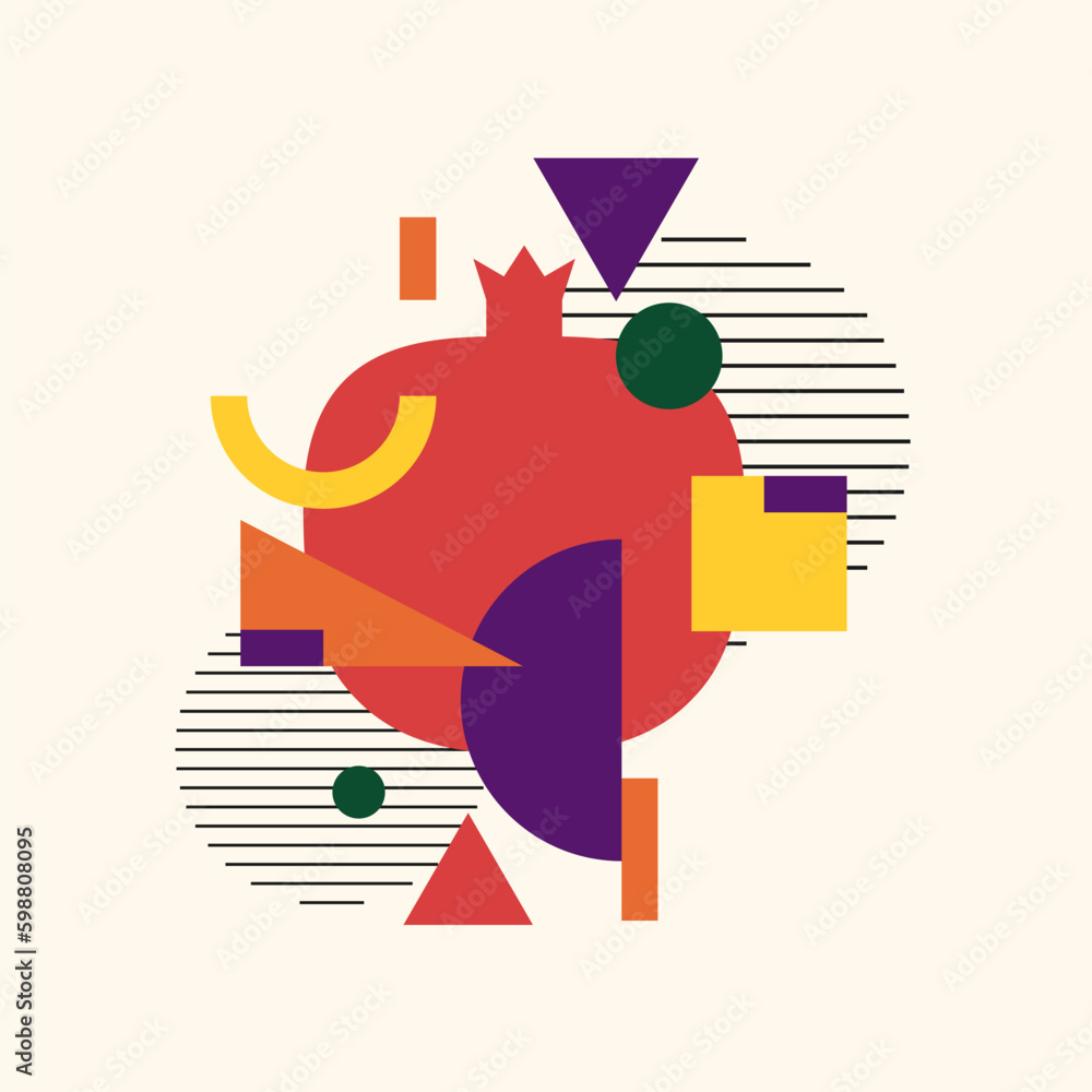 Poster vector graphics in a minimalistic style with geometric elements. illustration of a pomegranate in a 
