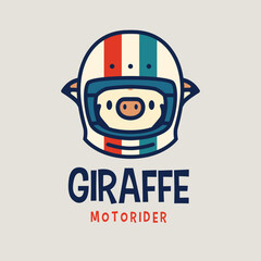 Helmet Giraffe Retro Moto Rider Cartoon Mascot Character Logo Vector Icon Illustration