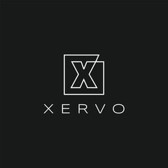 Square X Letter Initial Lettermark Continuous Line White Outline on Black Logo Vector Icon Illustration