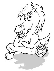 Drawing of a Smiling Horse Sitting on the Ground