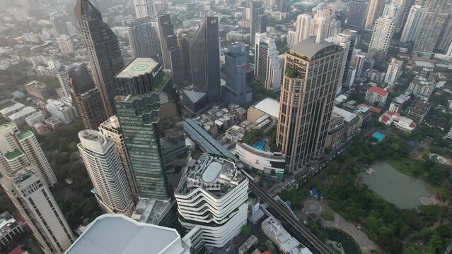 Aerial view of Phrom Phong district in Bangkok, Thailand Generative AI