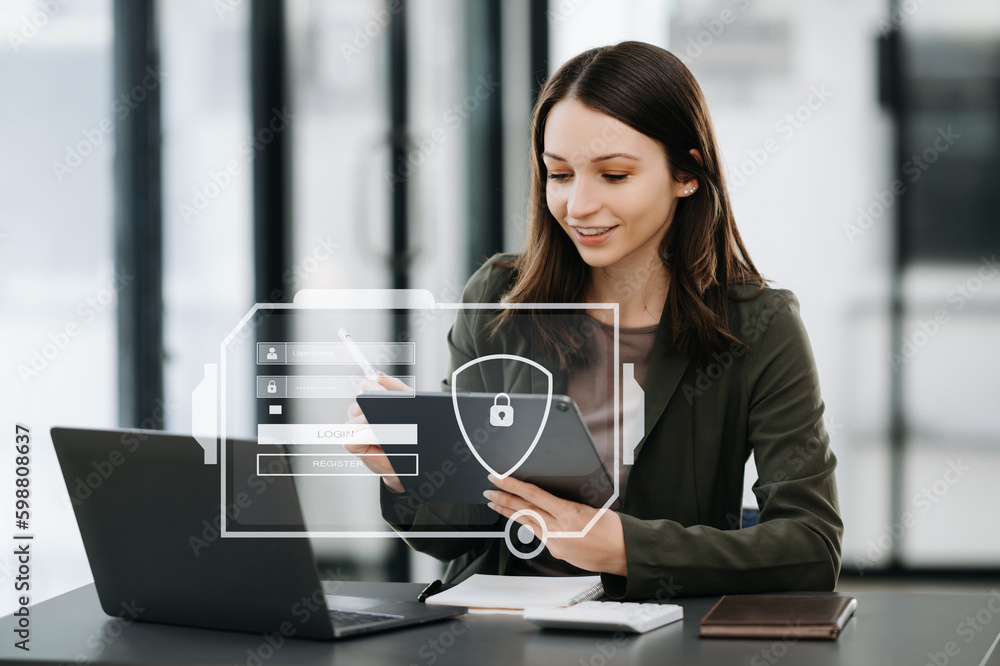 Poster cyber security concept, login, user, identification information security and encryption, secure acce