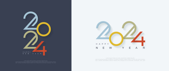 Happy new year 2024 design set. With colorful number on white background. Premium vector illustration for banner, poster, calendar and greeting happy new year 2024.