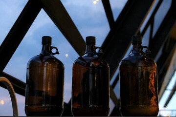 Vintage bottles for decoration in room. Made from glass material. Botol kaca jadul
