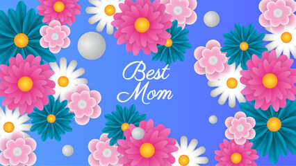 Fototapeta na wymiar Happy Mothers Day greeting illustration with colorful spring flowers. Happy Mothers Day template