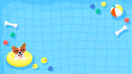 Summer Pool background vector illustration. Swimming pool with funny jack russell dog