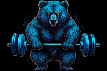 A bear with a barbell in his hand. Sport. Gym. Body-builder. Generative AI
