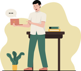 Learn with interactive media Teacher Day illustration