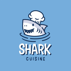 Shark Chef Bakery Restaurant Kitchen Cartoon Mascot Character Logo Vector Icon Illustration