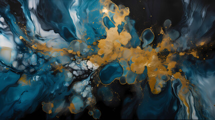 abstract liquid background blue gold white watercolours marble
