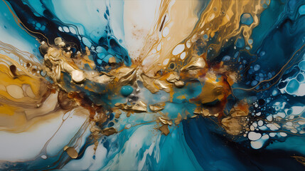 Fototapeta na wymiar abstract liquid background blue gold white watercolours marble