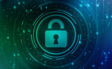 Digital Padlock on abstract technology background, Technology security concept. Modern safety digital background. Protection system, Cyber Security and safety information, personal data concept