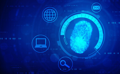 Abstract security system concept with fingerprint on technology background, Fingerprint Scanning Identification System. Biometric Authorization and Business Security Concept